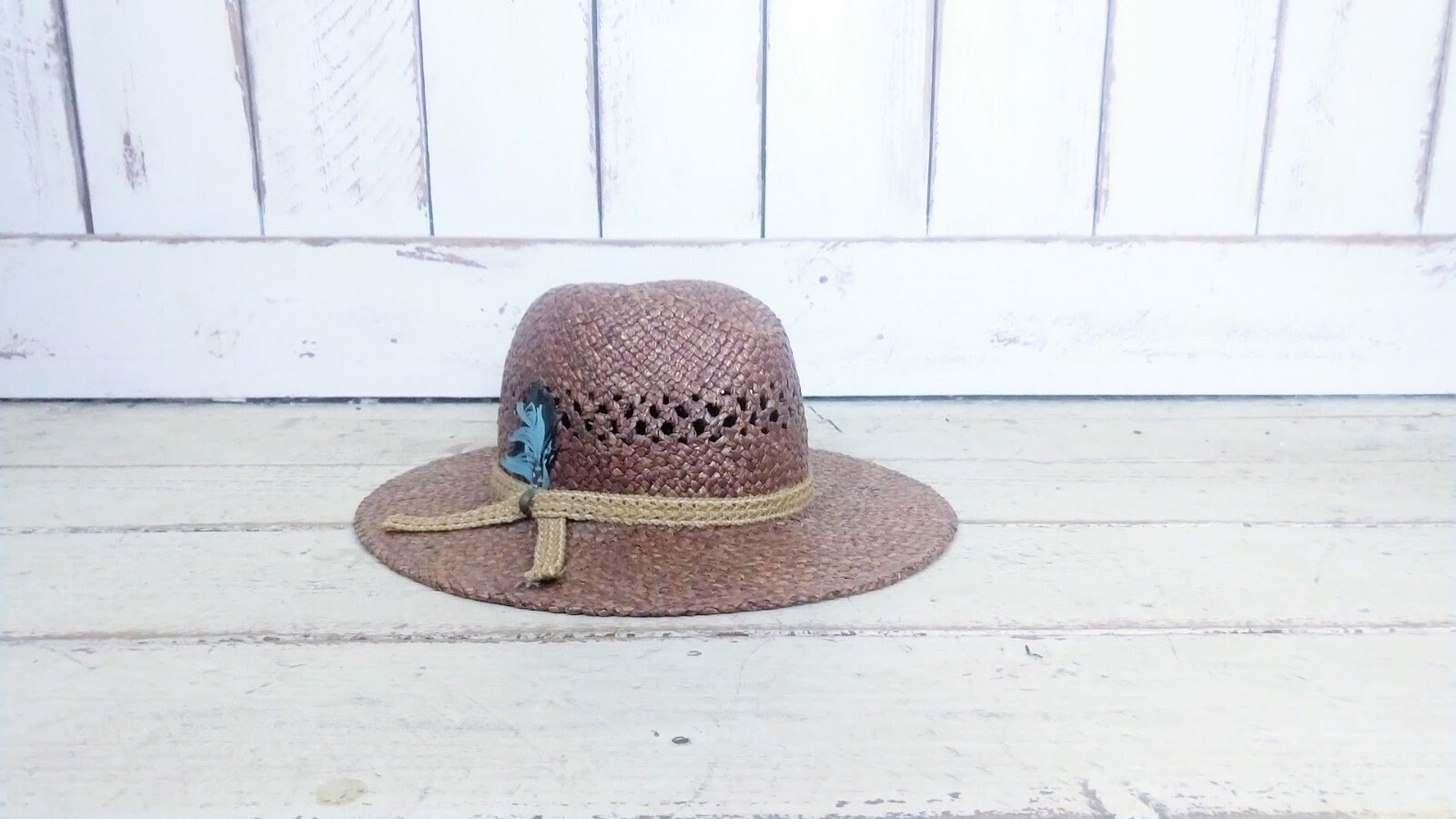 Vintage 90s Brown Natural Straw Summer Fedora Hat/cigar  display picture 3