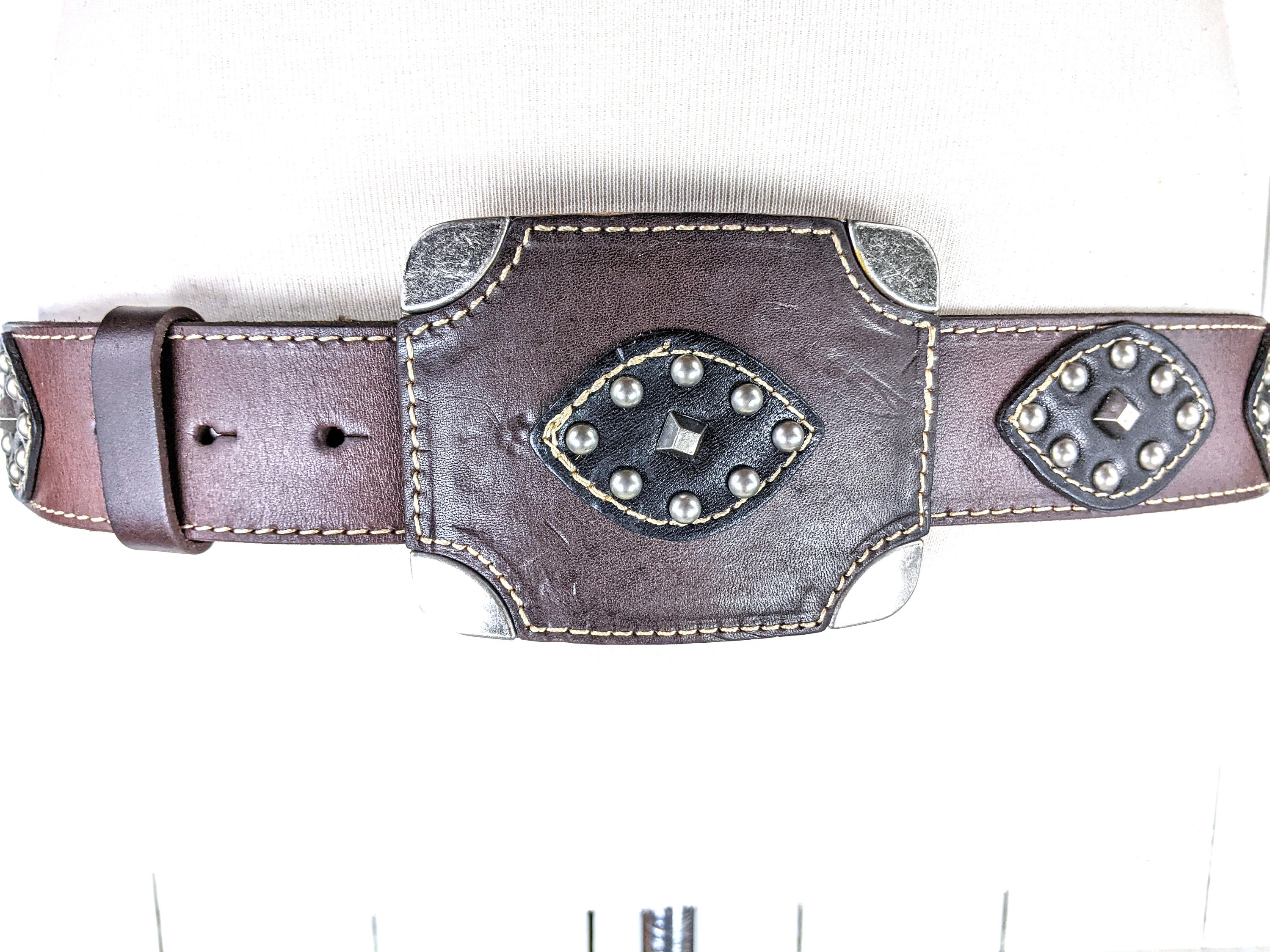Vintage Brown Studded Faux Leather Western Buckle Belt - Etsy display picture 3