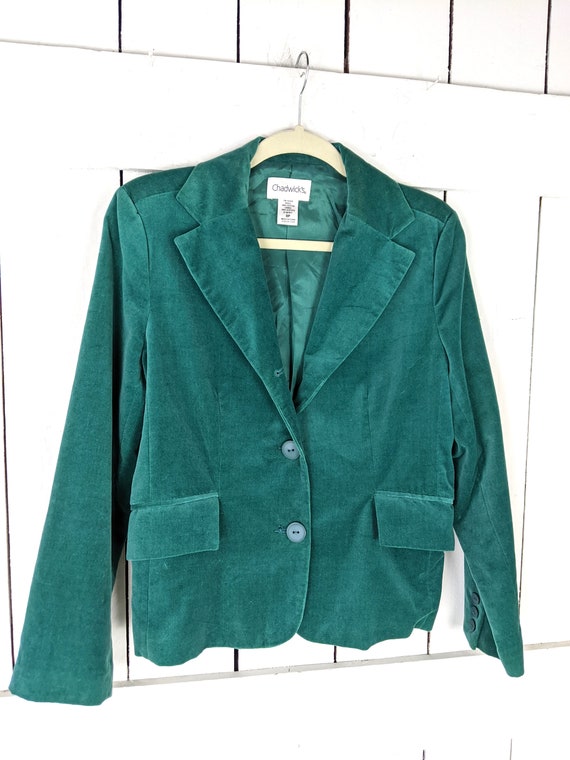 Chadwicks blue green velour velvet fitted blazer … - image 2