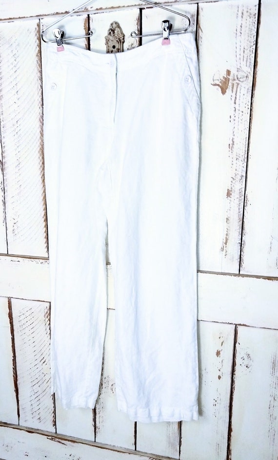 90s vintage Chicos white cotton pants/wide leg pa… - image 3