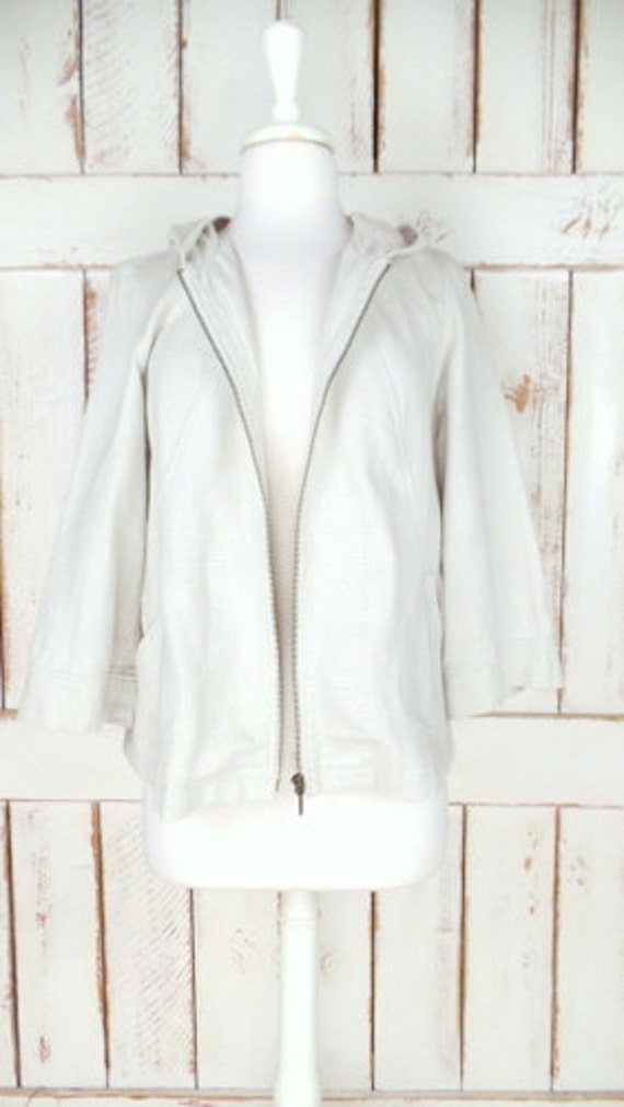 90s vintage ivory linen hoodie jacket/Coldwater C… - image 2