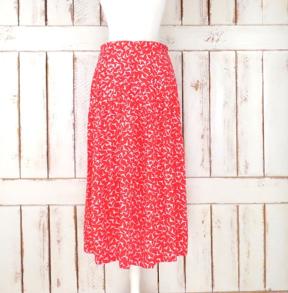 Vintage Herman Geist red/white bird print skirt/lo