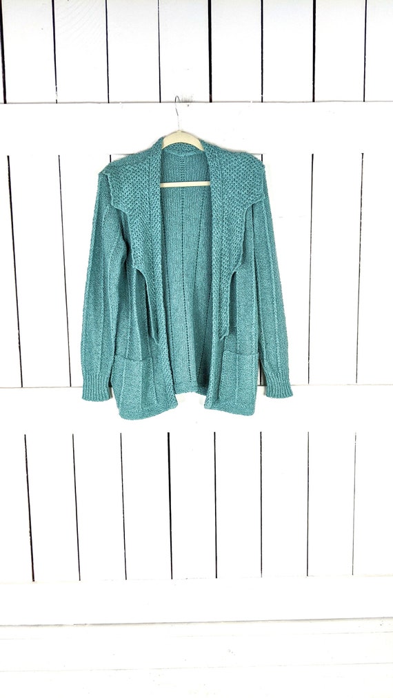 Vintage nubby crochet knit ruffle cardigan sweater