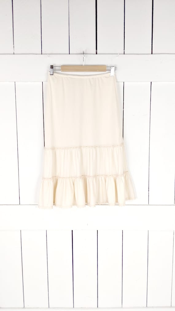 Vintage nylon ruffle lace midi slip skirt