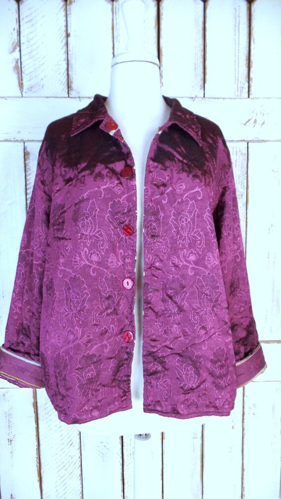 Vintage 90s pink/purple striped floral brocade be… - image 7