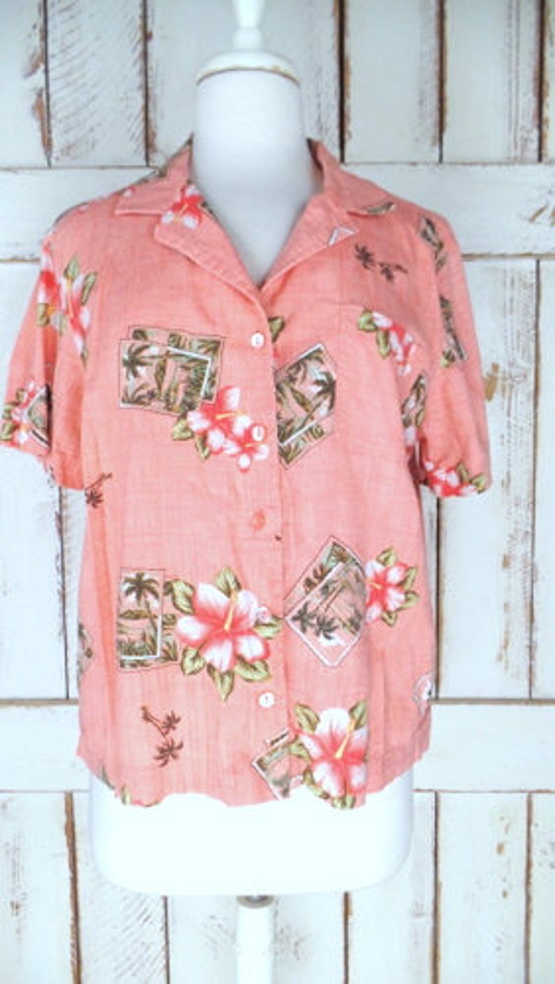 Vintage Peach/pink Button Down Hawaiian Floral Crop Top/short - Etsy