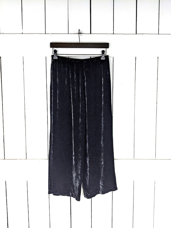 90s vintage black velour stretchy velvet wide leg 