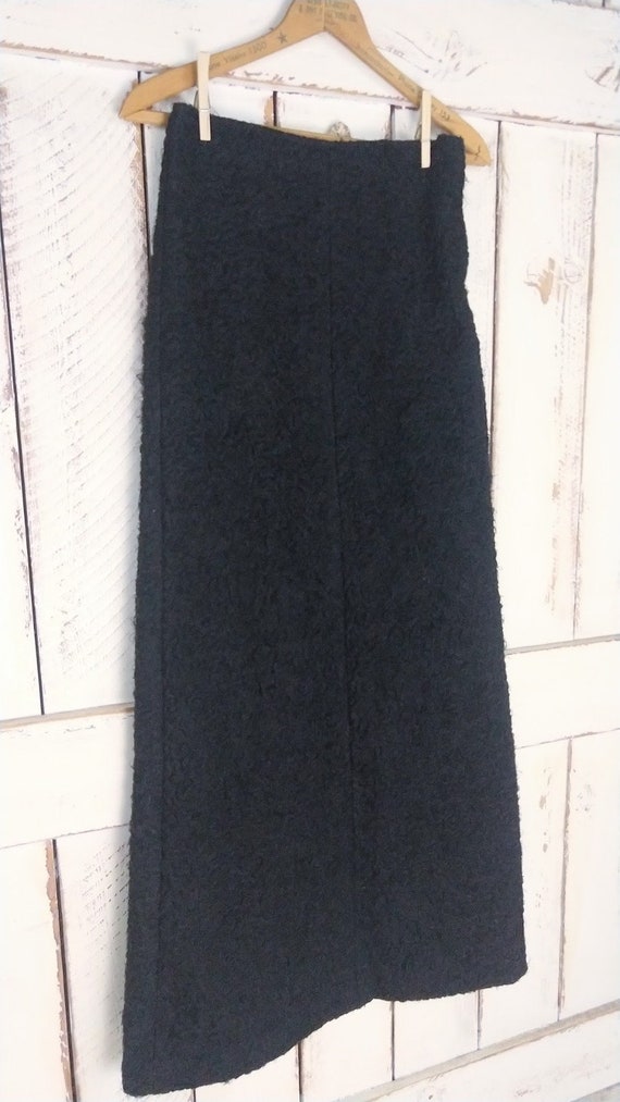 Vintage 90s BCBG black wool fur fitted maxi penci… - image 6