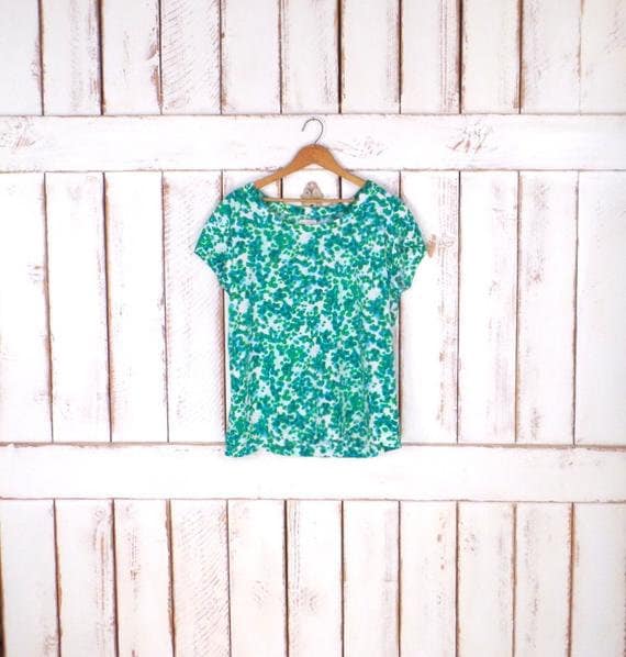 90s vintage green/white spotted short sleeve pull… - image 6