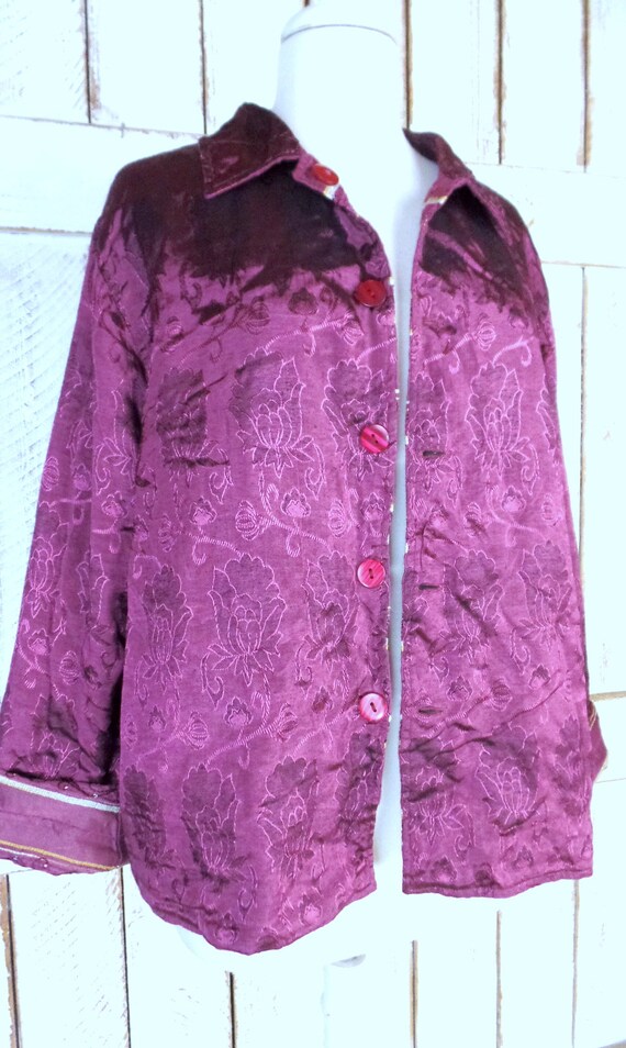 Vintage 90s pink/purple striped floral brocade be… - image 6