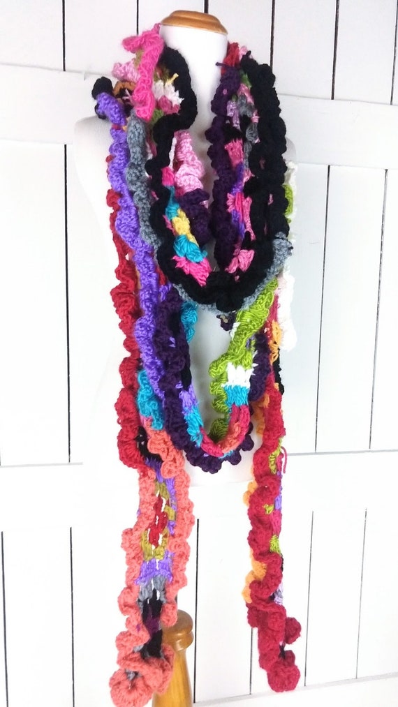 Vintage long chunky afghan crochet knit scarf/lon… - image 2