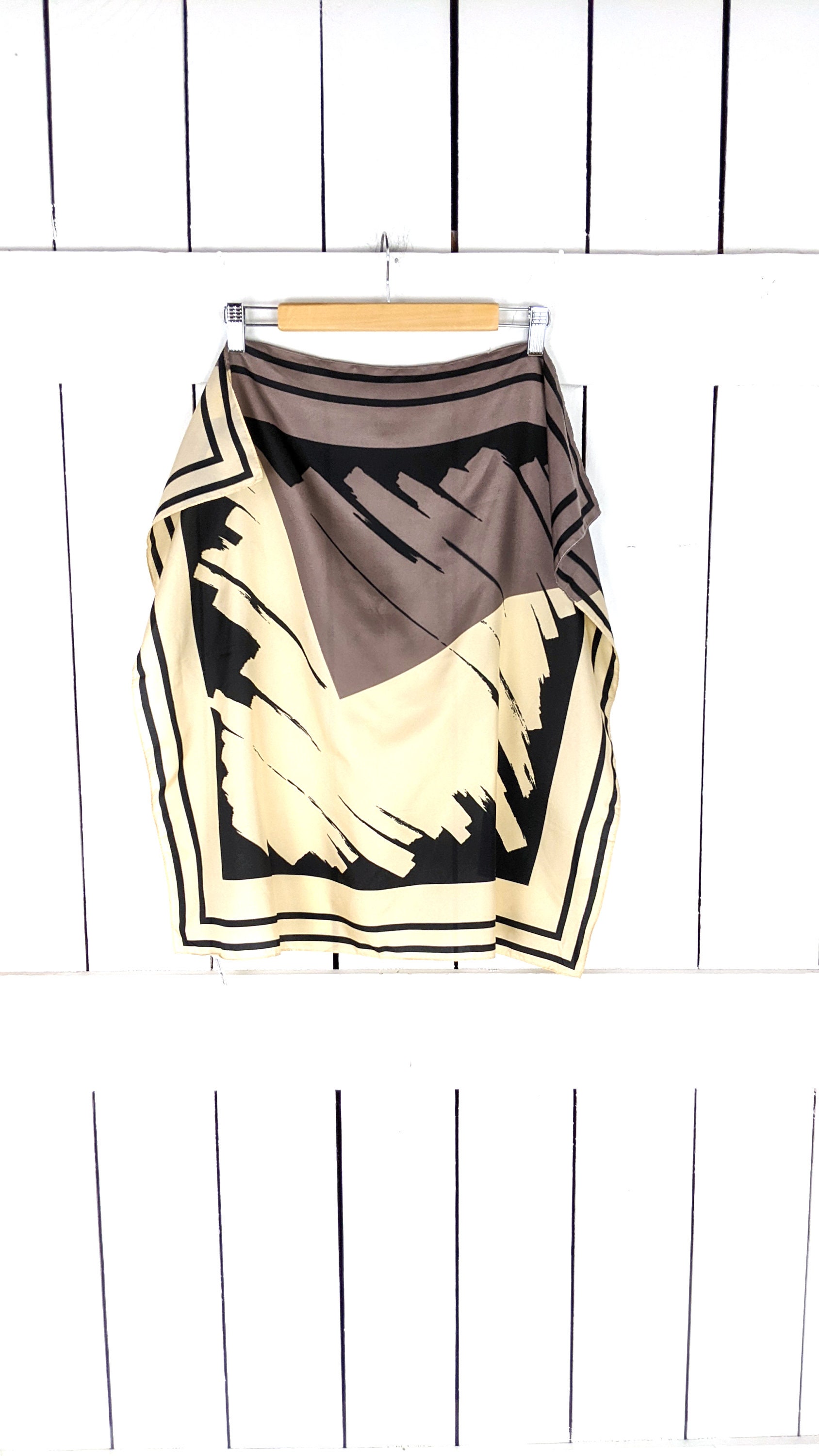 Vintage Scarves by Nasharr Oversized Beige Tan Graphic