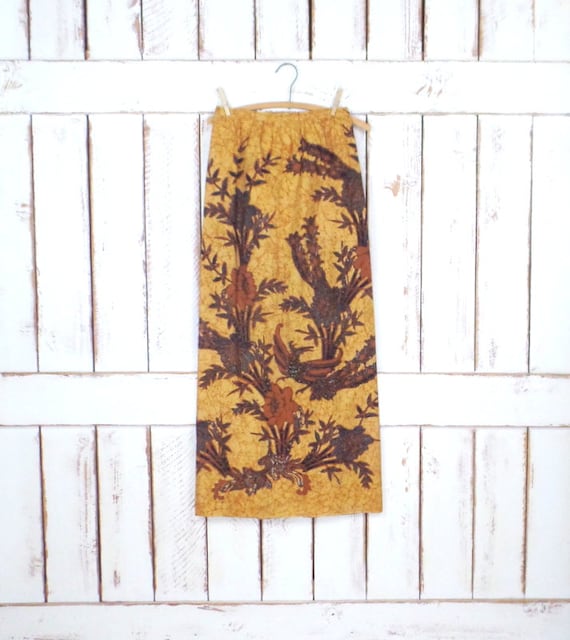 Vintage tribal batik maxi fitted cotton skirt/high