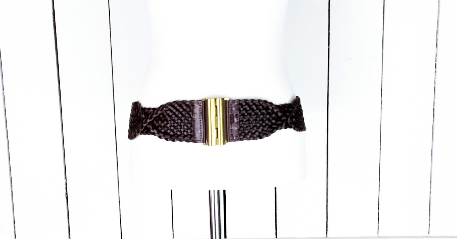 90s brown wide stretch faux leather braided belt 90s Brown Wide Stretch Faux Leather Braided Belt/cinching  main image 3