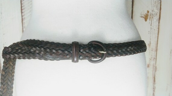 Vintage dark brown braided leather belt/woven lea… - image 2