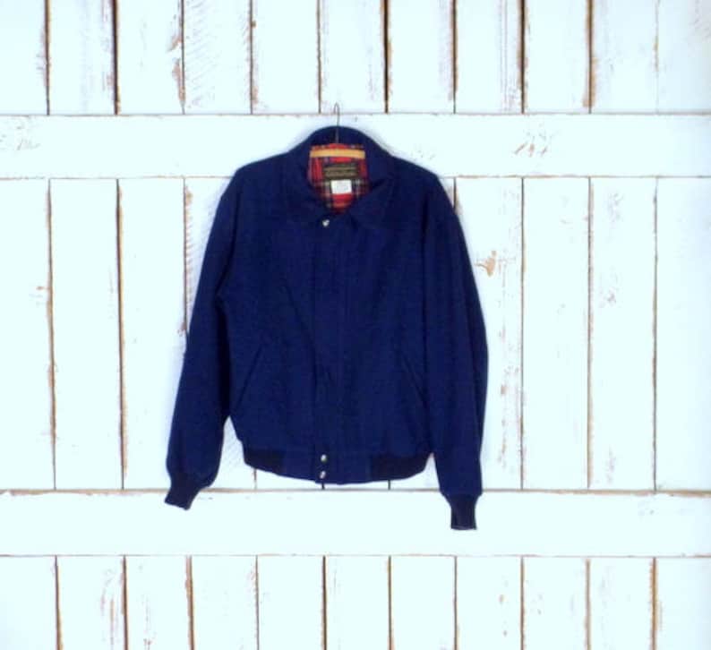 Mens vintage Eddie Bauer dark blue wool bomber jacketwool flight style jacketsmall