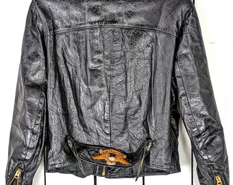 Vintage Cabretta cuero negro Harley Davidson parche motocicleta ajustada damas moto chaqueta
