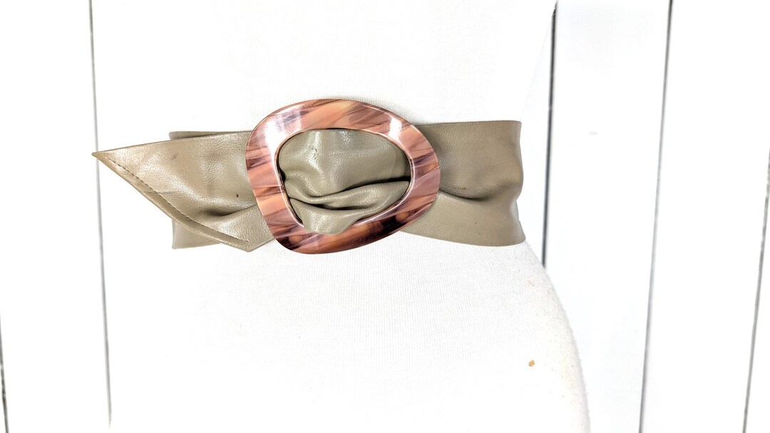 Vintage Tan Taupe Faux Leather Cinch Belt - Etsy display picture 3