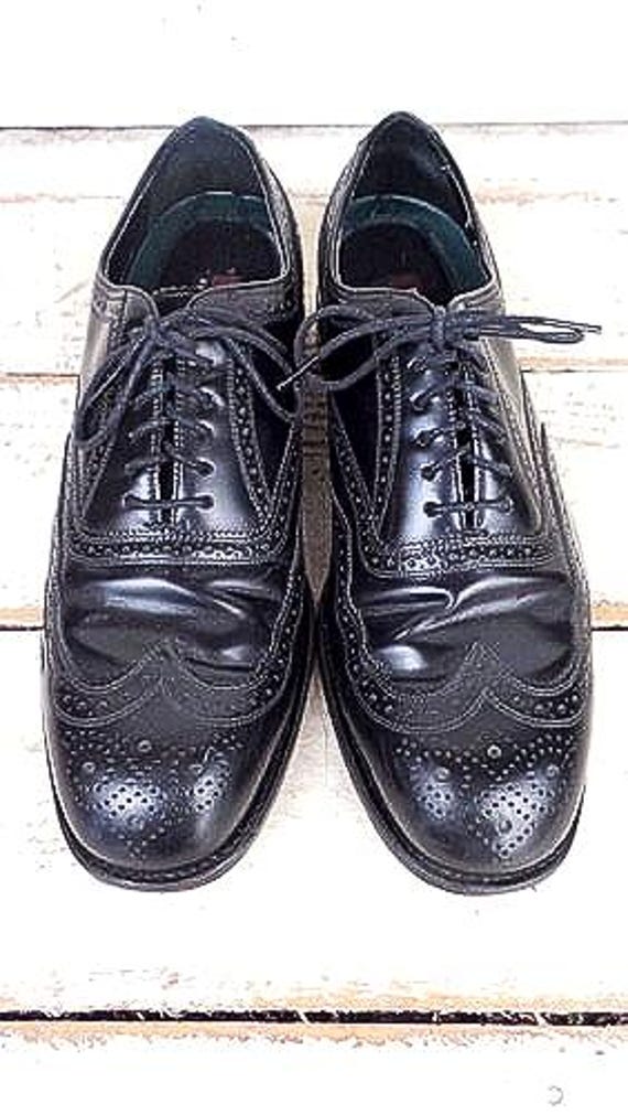 Mens Black Leather Oxfords/vintage Leather Wing Tips/black  display picture 3