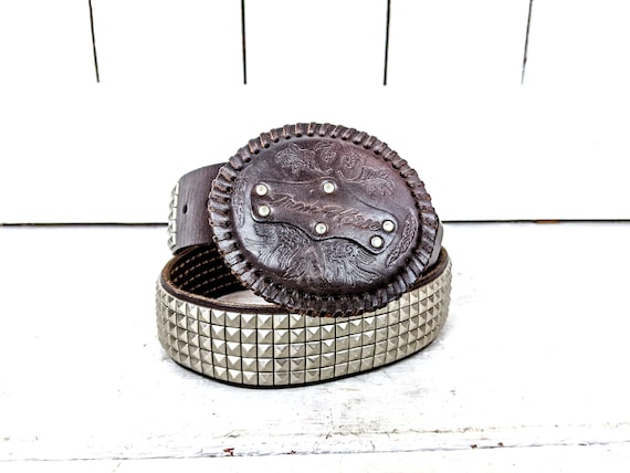 Vintage brown silver studded faux leather western… - image 1