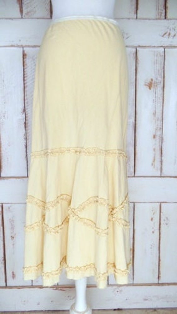 Vintage yellow cotton long aline ruffle skirt/yell