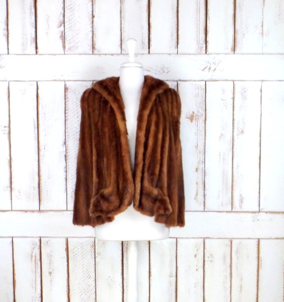 Vintage mink/muskrat fur stole wrap/40s/50s brown… - image 1