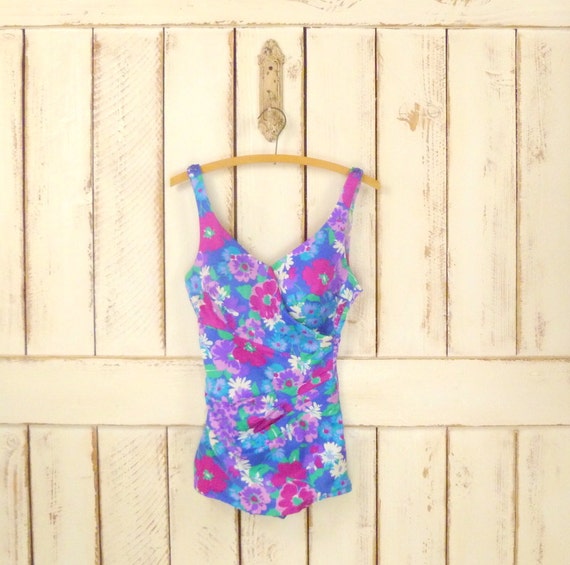 60s vintage Roxanne floral print one piece bathin… - image 4