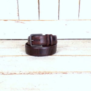 Vintage wide dark brown thick leather belt/34