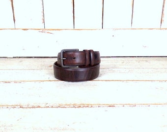 Vintage wide dark brown thick leather belt/34