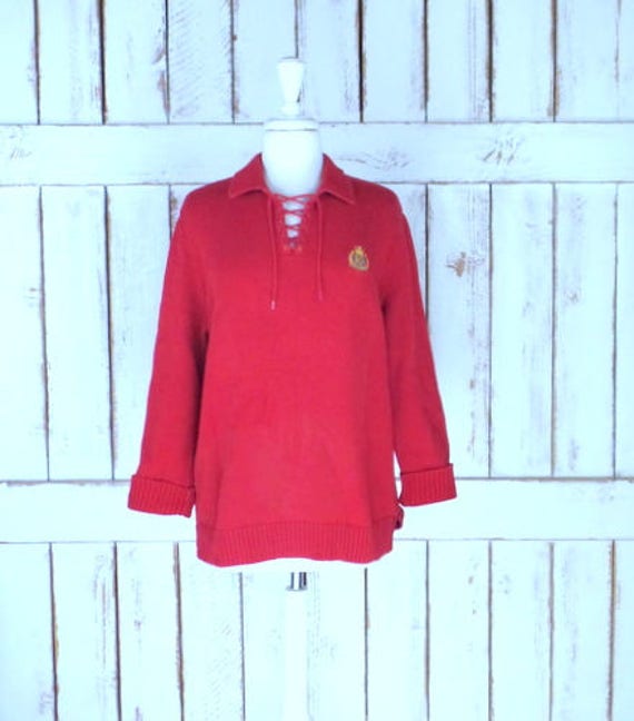Thick ribbed red cotton Ralph Lauren pullover swea