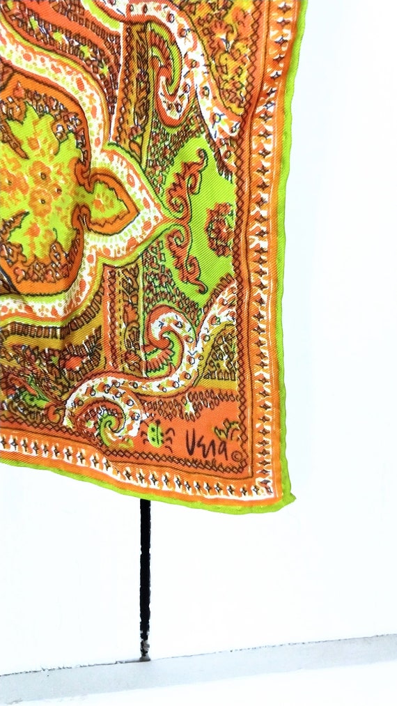 Vintage Vera silk scarf/orange/yellow/green flora… - image 4