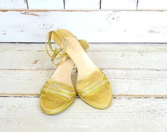 Metallic gold leather strappy Cole Haan high heels