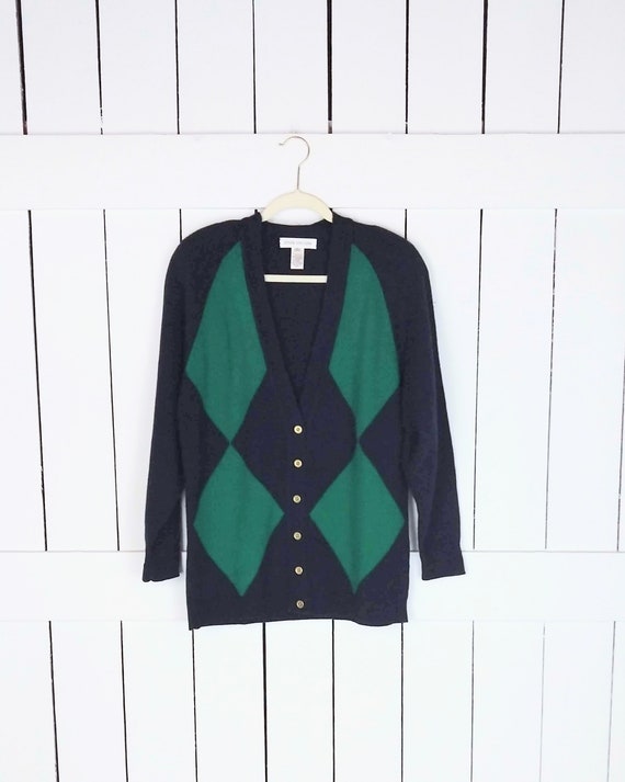 Vintage Jones New York argyle cardigan sweater/tun