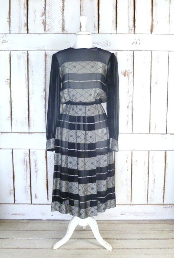Nipon Boutique Black/silver Striped Sheer Long Sleeve Pleated - Etsy