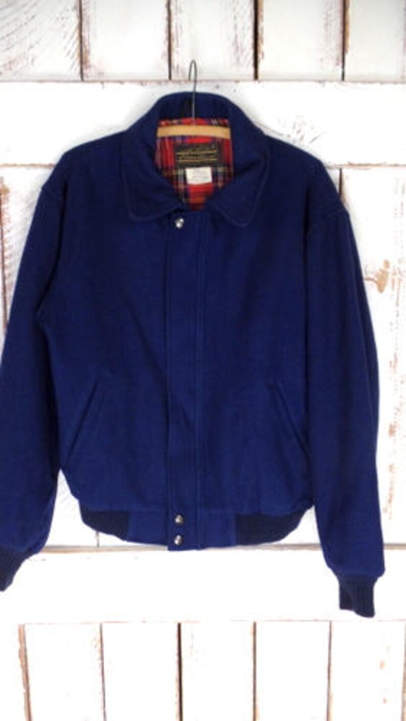 Mens vintage Eddie Bauer dark blue wool bomber jacketwool flight style jacketsmall