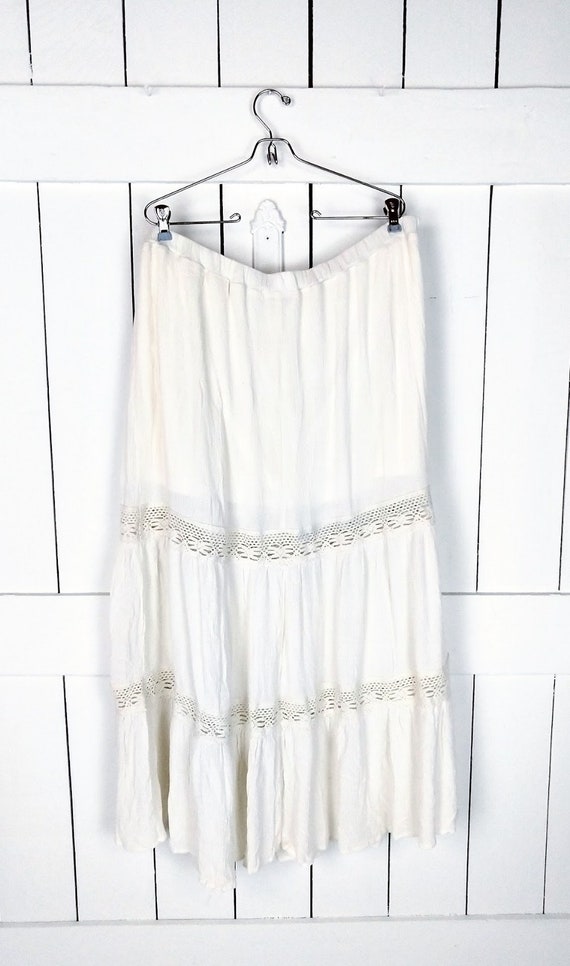 Ivory tiered crinkle crochet lace prairie maxi sk… - image 2