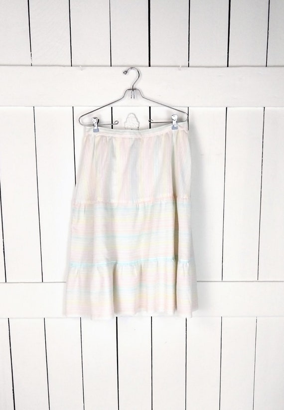 Vintage sheer cotton striped tier ruffle skirt/pa… - image 3