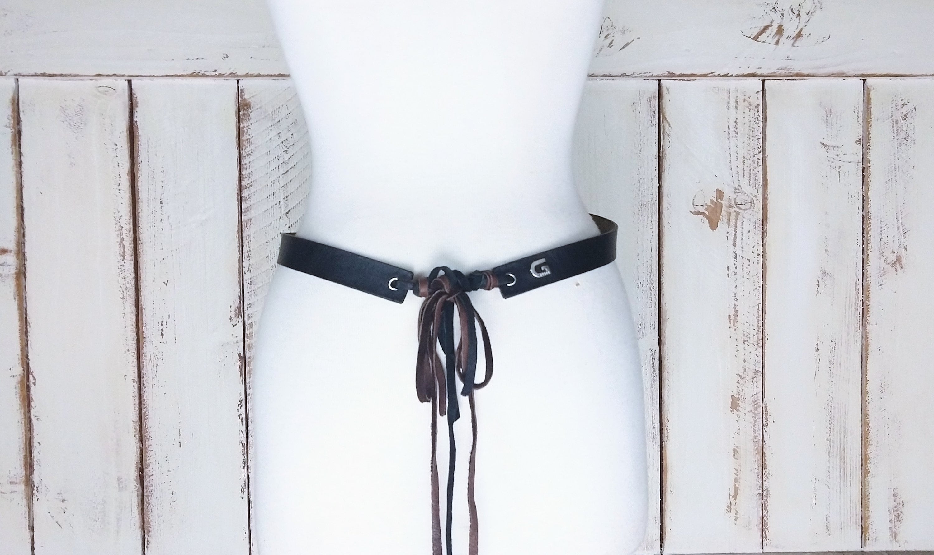 Vintage Guess black/brown leather fringe boho/festival belt/tassel tie belt/medi Festival Fringe Belt - Etsy main image 4