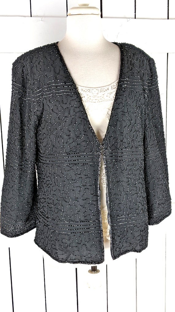 90s vintage black beaded cover up evening blazer … - image 4