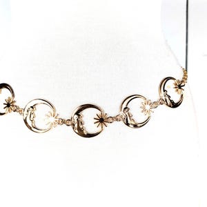 Gold metal crescent moon star chain link belt