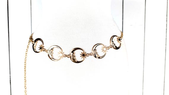 Gold metal crescent moon star chain link belt Gold Metal Crescent Moon Star Chain Link Belt - Etsy main image 2