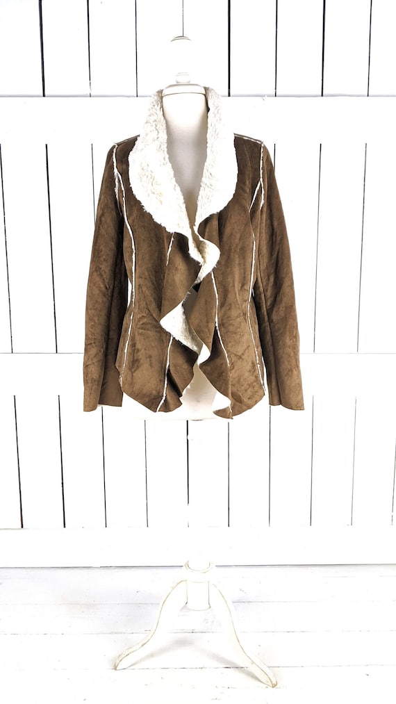 JouJou brown faux suede sheepskin cardigan jacket 