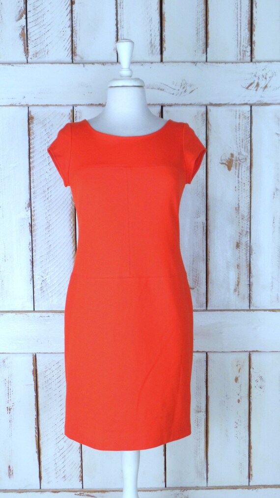 90s Vintage Orange Stretch Knit Fitted Cap Sleeve dress/knee Length dress/Banana Republic/2