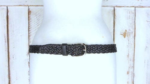 Vintage 90s Woven Brown Leather Silver Buckle Belt/boho  display picture 2