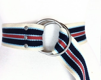 Vintage 90s wide striped woven cloth chord sash belt