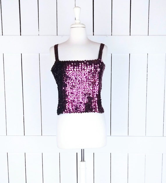 Vintage sequins stretch tank top/sequin stretchy … - image 1