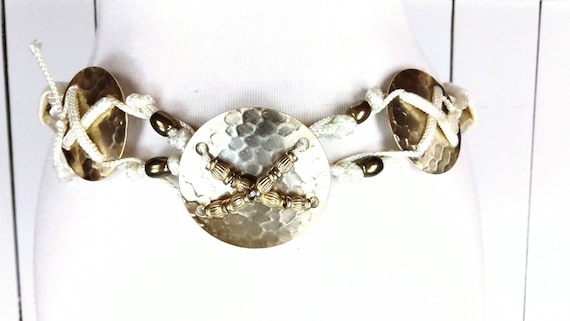 Vintage Braided Rope Metal Medallion Belt/ Woven Chord  display picture 3
