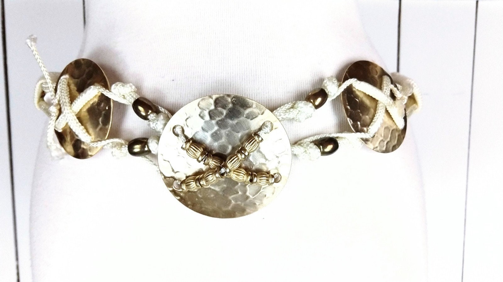Vintage Braided Rope Metal Medallion Belt/ Woven Chord  display picture 2