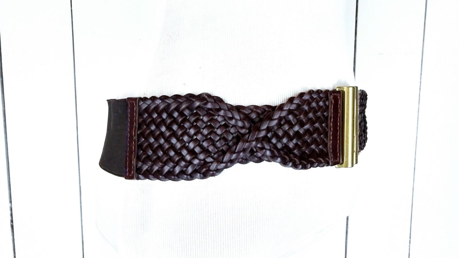 90s Brown Wide Stretch Faux Leather Braided Belt/cinching 