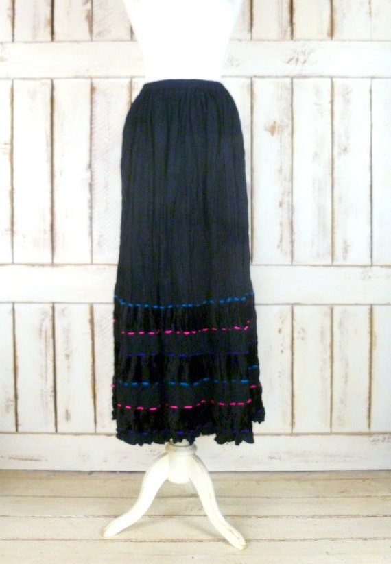 Vintage black yarn/velvet crinkle boho gypsy maxi 